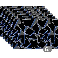 KitchenYeah Placemat - Placemats kunststof - Vormen - Geometrie - Zwart - Design - 45x30 cm - 6 stuks - Hittebestendig - Anti-Slip - Onderlegger - Afneembaar