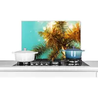 KitchenYeah Spatscherm keuken 60x40 cm - Kookplaat achterwand Palm - Zomer - Tropisch - Muurbeschermer - Spatwand fornuis - Hoogwaardig aluminium