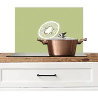 KitchenYeah Spatscherm keuken 70x50 cm - Kookplaat achterwand Kiwi - Lijntekening - Minimalistisch - Groen - Muurbeschermer - Spatwand fornuis - Hoogwaardig aluminium