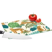 KitchenYeah Glazen Snijplank - 28x20 - Jungle - Luipaard - Planten - Patroon - Meiden - Jongens - Snijplanken Glas