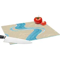 KitchenYeah Glazen Snijplank - 39x28 - Patroon - Berg - Rivier - Snijplanken Glas