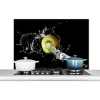 KitchenYeah Spatscherm keuken 100x65 cm - Kookplaat achterwand Kiwi - Fruit - Stilleven - Water - Zwart - Muurbeschermer - Spatwand fornuis - Hoogwaardig aluminium