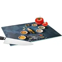KitchenYeah Glazen Snijplank - 39x28 - Olie - Specerijen - Pollepels - Kruiden - Keuken - Snijplanken Glas