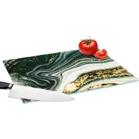 KitchenYeah Glazen Snijplank - 39x28 - Marmerlook - Goud - Groen - Glitter - Design - Marmer - Snijplanken Glas