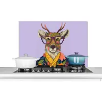 KitchenYeah Spatscherm keuken 90x60 cm - Kookplaat achterwand Hert - Dieren - Bloemen - Bril - Hippie - Muurbeschermer - Spatwand fornuis - Hoogwaardig aluminium