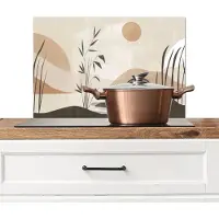 KitchenYeah Spatscherm keuken 60x40 cm - Kookplaat achterwand Japandi - Landschap - Beige - Muurbeschermer - Spatwand fornuis - Hoogwaardig aluminium