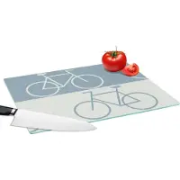 KitchenYeah Glazen Snijplank - 39x28 - Fiets - Blauw - Patroon - Snijplanken Glas