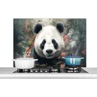 KitchenYeah Spatscherm keuken 100x65 cm - Kookplaat achterwand Panda - Wilde dieren - Bloemen - Natuur - Muurbeschermer - Spatwand fornuis - Hoogwaardig aluminium