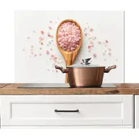 KitchenYeah Spatscherm keuken 90x60 cm - Kookplaat achterwand Lepel - Zout - Roze - Muurbeschermer - Spatwand fornuis - Hoogwaardig aluminium