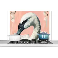 KitchenYeah Spatscherm keuken 100x65 cm - Kookplaat achterwand Zwaan - Dieren - Bloemen - Pastel - Wit - Muurbeschermer - Spatwand fornuis - Hoogwaardig aluminium