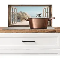 KitchenYeah Spatscherm keuken 70x30 cm - Kookplaat achterwand Doorkijk - Helmgras - Duinen - Zee - Landschap - Muurbeschermer - Spatwand fornuis - Hoogwaardig aluminium