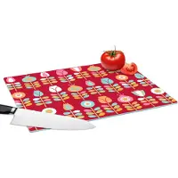 KitchenYeah Glazen Snijplank - 39x28 - Patronen - Bloemen - Retro - Rood - Snijplanken Glas