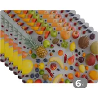 KitchenYeah Placemat - Placemats kunststof - Regenboog - Fruit - Zomer - Seizoenen - 45x30 cm - 6 stuks - Hittebestendig - Anti-Slip - Onderlegger - Afneembaar