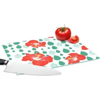 KitchenYeah Glazen Snijplank - 28x20 - Hibiscus - Patronen - Hawaii - Bladeren - Bloem - Snijplanken Glas