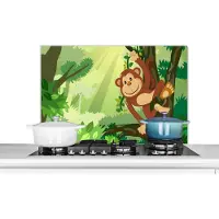 KitchenYeah Spatscherm keuken 90x60 cm - Kookplaat achterwand Aap - Jungle - Jongens - Meisjes - Bloemen - Kids - Muurbeschermer - Spatwand fornuis - Hoogwaardig aluminium