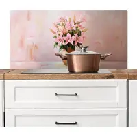 KitchenYeah Spatscherm keuken 100x50 cm - Kookplaat achterwand Vaas - Bloemen - Roze - Muurbeschermer - Spatwand fornuis - Hoogwaardig aluminium