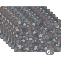 KitchenYeah Placemat - Placemats kunststof - Retro - Terrazzo - Geometrie - Patronen - 45x30 cm - 6 stuks - Hittebestendig - Anti-Slip - Onderlegger - Afneembaar