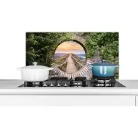 KitchenYeah Spatscherm keuken 80x40 cm - Kookplaat achterwand Brug - Zee - Doorkijk - Zomer - Muurbeschermer - Spatwand fornuis - Hoogwaardig aluminium