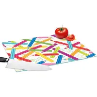 KitchenYeah Glazen Snijplank - 39x28 - Potlood - Patronen - Regenboog - Snijplanken Glas