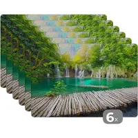 KitchenYeah Placemat - Placemats kunststof - Brug - Waterval - Natuur - 45x30 cm - 6 stuks - Hittebestendig - Anti-Slip - Onderlegger - Afneembaar
