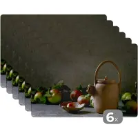 KitchenYeah Placemat - Placemats kunststof - Theepot - Thee - Stilleven - 45x30 cm - 6 stuks - Hittebestendig - Anti-Slip - Onderlegger - Afneembaar