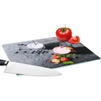 KitchenYeah Glazen Snijplank - 28x20 - Smoothie - Fruit - Aardbei - Bes - Marmer - Snijplanken Glas