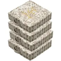 Stof Textile Vloerkussen Leaves - 4x - taupe/wit - katoen - 45 x 45 x 10 cm - vierkant - Extra dik - extra zitplaatsen - spelen - gamen - relaxen