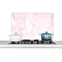 KitchenYeah Spatscherm keuken 80x55 cm - Kookplaat achterwand Marmer - Wit - Roze - Chic - Marmerlook - Muurbeschermer - Spatwand fornuis - Hoogwaardig aluminium