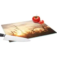 KitchenYeah Glazen Snijplank - 39x28 - Riet - Gras - Zonsondergang - Natuur - Horizon - Snijplanken Glas
