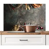 KitchenYeah Spatscherm keuken 100x65 cm - Kookplaat achterwand Marmer - Groente - Herfst - Pompoen - Rustiek - Kruiden - Muurbeschermer - Spatwand fornuis - Hoogwaardig aluminium