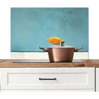 KitchenYeah Spatscherm keuken 90x60 cm - Kookplaat achterwand Parasol - Geel - Strand - Zee - Muurbeschermer - Spatwand fornuis - Hoogwaardig aluminium