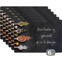 KitchenYeah Placemat - Placemats kunststof - Quotes - Spreuken - Keuken - Deze keuken is gemaakt om in te dansen - Kruiden - 45x30 cm - 6 stuks - Hittebestendig - Anti-Slip - Onderlegger - Afneembaar