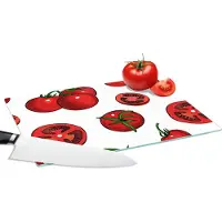 KitchenYeah Glazen Snijplank - 28x20 - Rood - Patronen - Tomaten - Snijplanken Glas