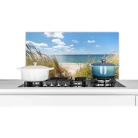 KitchenYeah Spatscherm - Spatscherm strand - Zee - Natuur - Strand - Helmgras - 90x45 cm - Keuken achterwand - Spatwand