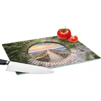 KitchenYeah Glazen Snijplank - 39x28 - Brug - Zee - Doorkijk - Zomer - Snijplanken Glas