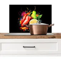 KitchenYeah Spatscherm keuken 60x40 cm - Kookplaat achterwand Paprika - Peer - Citroen - Graffiti - Verf - Abstract - Muurbeschermer - Spatwand fornuis - Hoogwaardig aluminium
