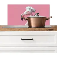KitchenYeah Spatscherm keuken 60x30 cm - Kookplaat achterwand Flamingo - Roze - Koksmuts - Vogel - Muurbeschermer - Spatwand fornuis - Hoogwaardig aluminium