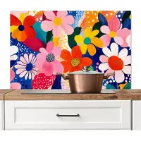 KitchenYeah Spatscherm keuken 100x65 cm - Kookplaat achterwand Bloemen - Kleurrijk - Stippen - Muurbeschermer - Spatwand fornuis - Hoogwaardig aluminium
