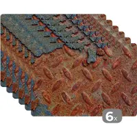 KitchenYeah Placemat - Placemats kunststof - Diamantplaat - Beton - Vintage - Roest - 45x30 cm - 6 stuks - Hittebestendig - Anti-Slip - Onderlegger - Afneembaar