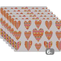 KitchenYeah Placemat - Placemats kunststof - Hart - Zuid-Amerika - Patronen - 45x30 cm - 6 stuks - Hittebestendig - Anti-Slip - Onderlegger - Afneembaar