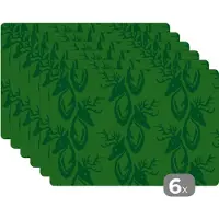 KitchenYeah Placemat - Placemats kunststof - Patronen - Groen - Hert - 45x30 cm - 6 stuks - Hittebestendig - Anti-Slip - Onderlegger - Afneembaar