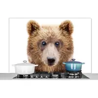 KitchenYeah Spatscherm keuken 120x80 cm - Kookplaat achterwand Beer - Bruin - Dieren - Natuur - Muurbeschermer - Spatwand fornuis - Hoogwaardig aluminium