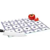 KitchenYeah Glazen Snijplank - 39x28 - Portugal - Patronen - Blauw - Snijplanken Glas
