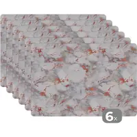 KitchenYeah Placemats - Wit - Marmer - Rose goud - Stenen - Onderlegger - 45x30 cm - 6 stuks