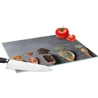 KitchenYeah Glazen Snijplank - 39x28 - Pollepel - Kruiden - Specerijen - Industrieel - Snijplanken Glas