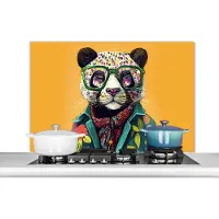 KitchenYeah Spatscherm keuken 100x65 cm - Kookplaat achterwand Panda - Bril - Bloemen - Hippie - Muurbeschermer - Spatwand fornuis - Hoogwaardig aluminium