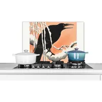KitchenYeah Spatscherm keuken 60x40 cm - Kookplaat achterwand Vintage - Kraai - Vogel - Dieren - Tak - Muurbeschermer - Spatwand fornuis - Hoogwaardig aluminium