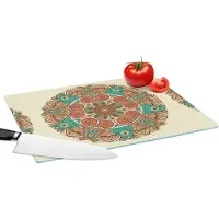 KitchenYeah Glazen Snijplank - 39x28 - Mandala - Patronen - Pauw - Snijplanken Glas