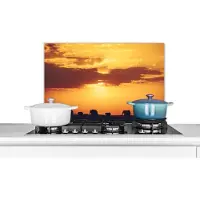 KitchenYeah Spatscherm keuken 70x50 cm - Kookplaat achterwand Olifanten - Horizon - Zonsondergang - Dieren - Muurbeschermer - Spatwand fornuis - Hoogwaardig aluminium