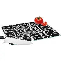 KitchenYeah Glazen Snijplank - 39x28 - Netwerk - Patronen - Zwart Wit - Computer - Snijplanken Glas
